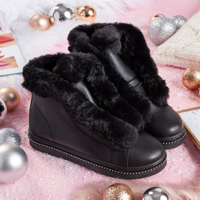 Čierne členkové topánky na platforme s kožušinou Salyssa - Obuv