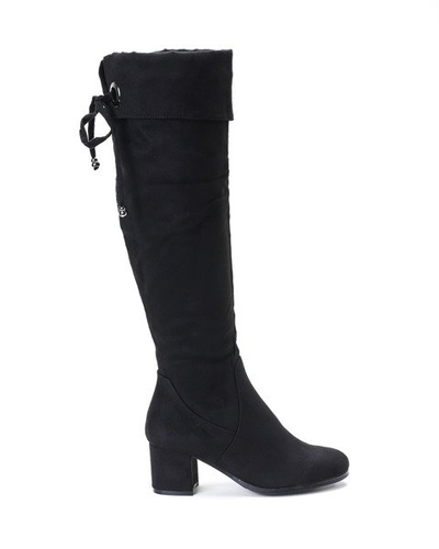 Czarne kozaki na słupku Rozalia - Obuwie