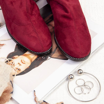 Bordowe botki na płaskim obcasie Tanith - Obuwie