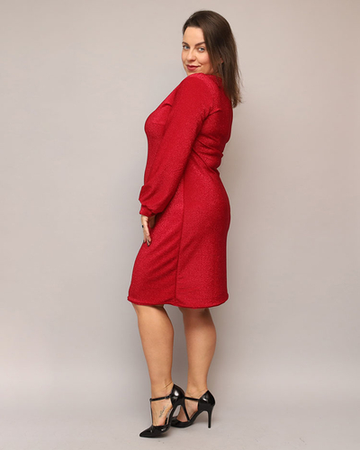 Royalfashion Trblietavé dámske šaty pred kolená v červenej farbe PLUS SIZE