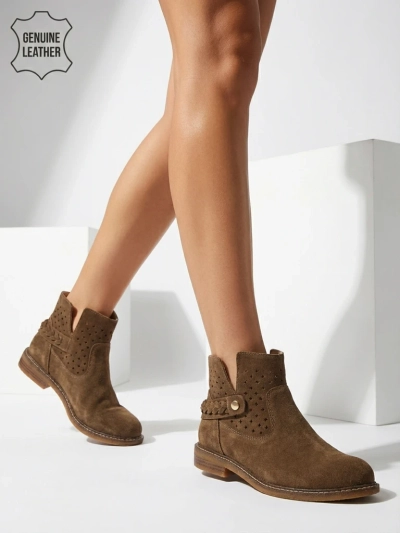 Ažurowe botki damskie ze skóry naturalnej Unimi