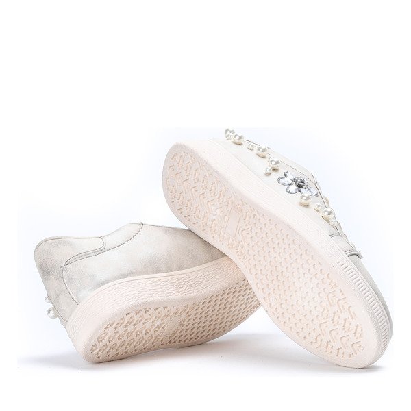 Beżowe tenisówki z perełkami i cyrkoniami Flora - Obuwie
