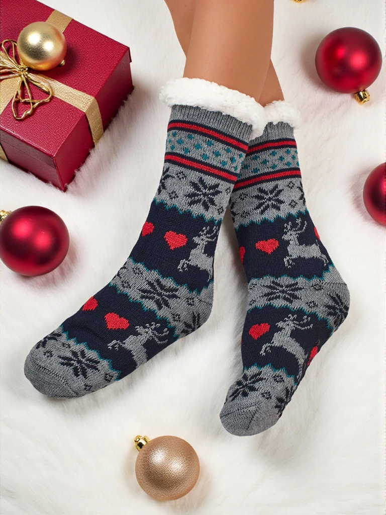 Ženske Nogavice Aurora Večbarvne Pletene S Toplim Krznom