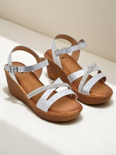 Royalfashion Dámske wedges sandále s kryštálikmi a trblietkami Eclat