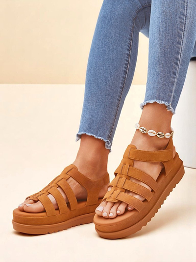 Ženski sandali Callista Camel na platformi Royalfashion ekološko usnje