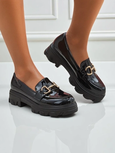 Ženski mokasini Callista črni iz ekološkega usnja na platformi 5 cm