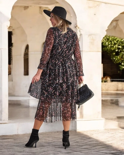 Royalfashion Čierne vzorované dámske maxi šaty