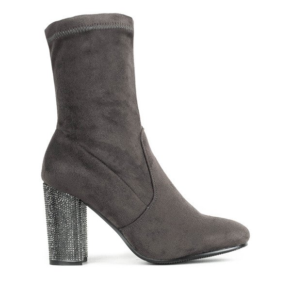 Szare botki na zdobionym słupku Crystalline - Obuwie
