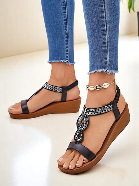 Sandali s Polno Peto Perseida Royalfashion črni iz eko-usnja s kristali 4,5cm