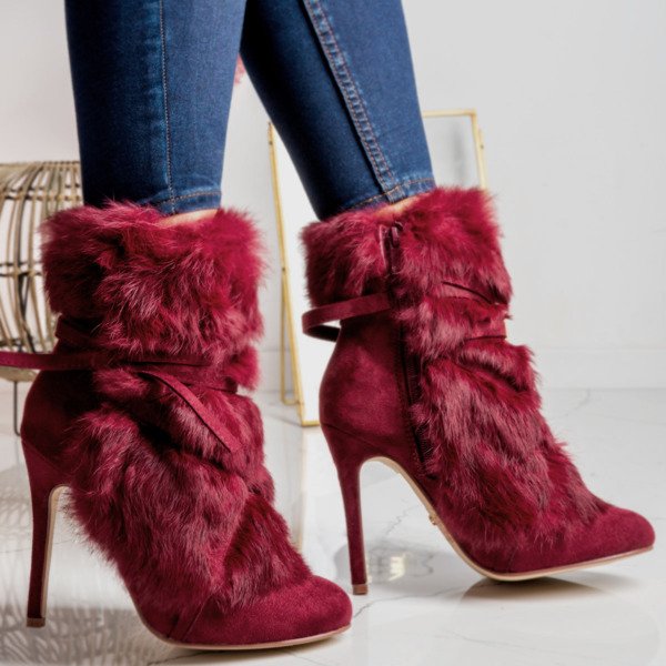 Bordowe botki na szpilce Pelage - Obuwie