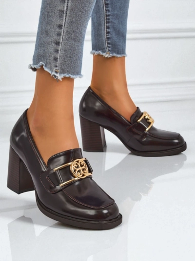 Ženski loafers Persephone Nero s peto ekološko usnje zlata zaponka