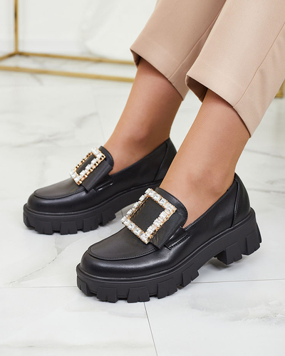 Royalfashion Čierne mokasíny s ozdobou na priehlavku Alomease