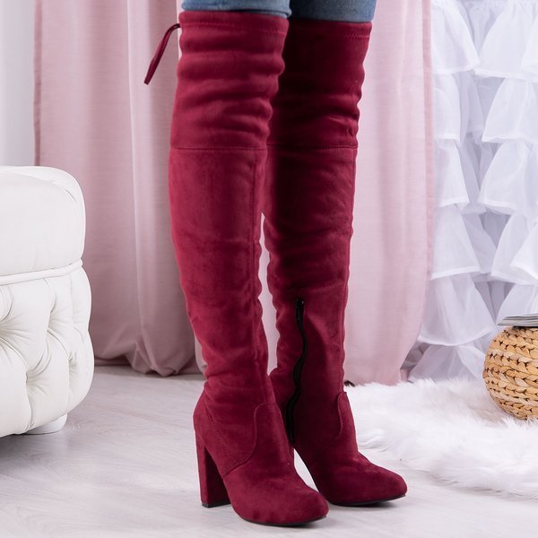 Botičky na podpätku s bordovým kľúčom - Obuv