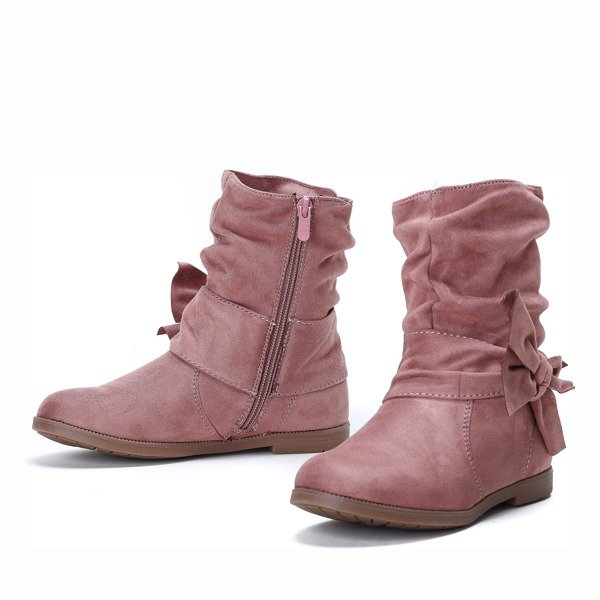 Dziewczęce różowe botki z kokardką Kassie - Obuwie