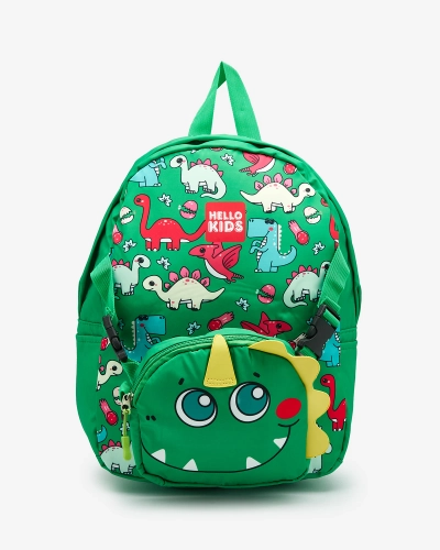 Royalfashion Zelený detský ruksak s malou kabelkou a potlačou dinosaurov