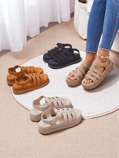 Ženski sandali Callista Camel na platformi Royalfashion ekološko usnje