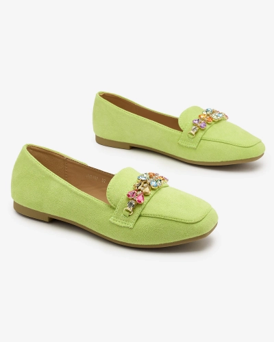 Royalfashion Neónovo zelené dámske mokasíny s kryštálmi Olkeri