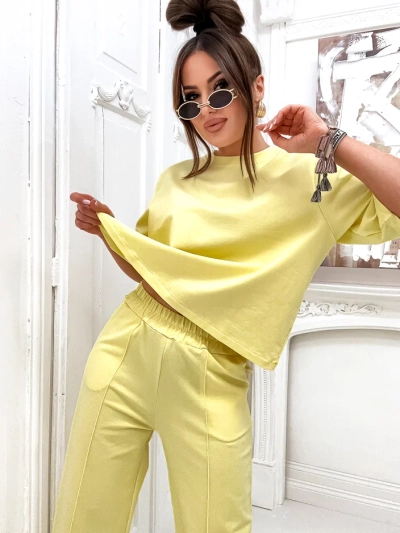Royalfashion Dámsky bavlnený set so širokými nohavicami