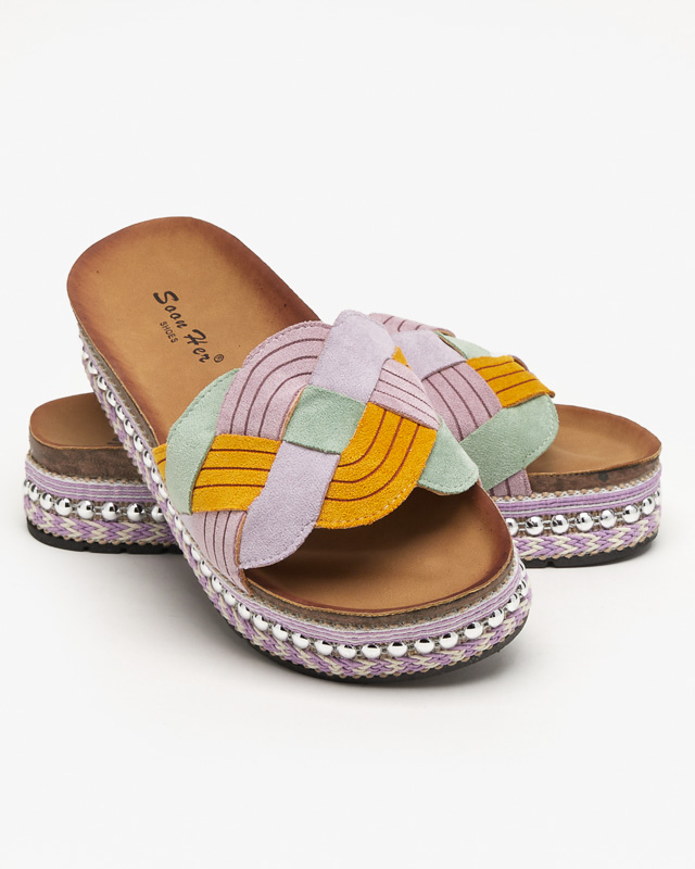 Fialové dámske papuče na hrubej podrážke Cekolina - Obuv