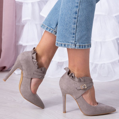 Šedé podpätky Chantel Frill - Obuv