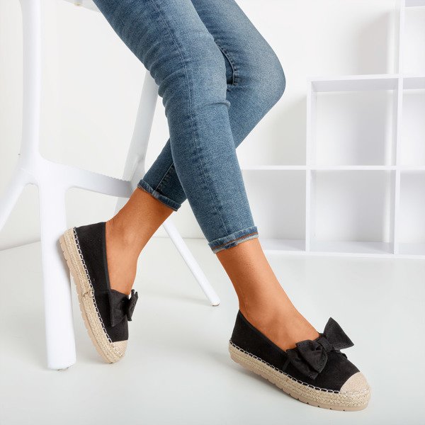 Černé prolamované espadrilles na platformě s lukem Mimilla - Obuv 1