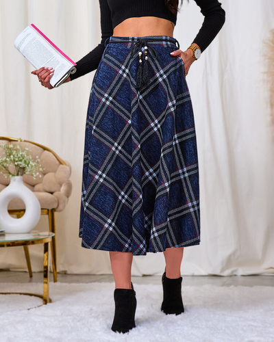 Royalfashion Dámska dlhá kockovaná sukňa šedej a červenej farby