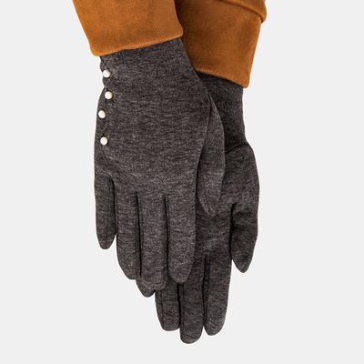 Tmavosivé dámske rukavice s perlami - Rukavice