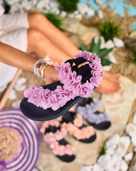 Royalfashion Tmavoružové dámske sandále s kvetmi Alferroy