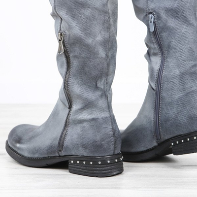 Szaro-niebieskie kozaki z eko skóry Agatha- Obuwie