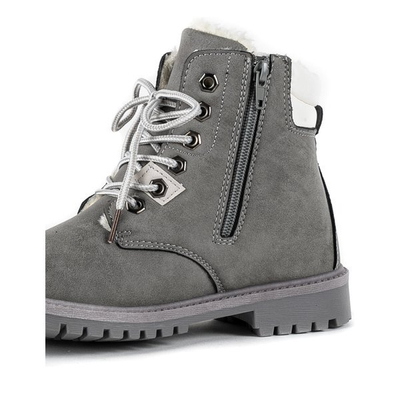 Šedé detské turistické topánky Kabri z ekokože - Obuv