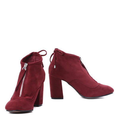 Bordowe botki na słupku Gloria - Obuwie