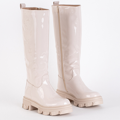 Béžové lakované dámske čižmy Kimmi - Obuv