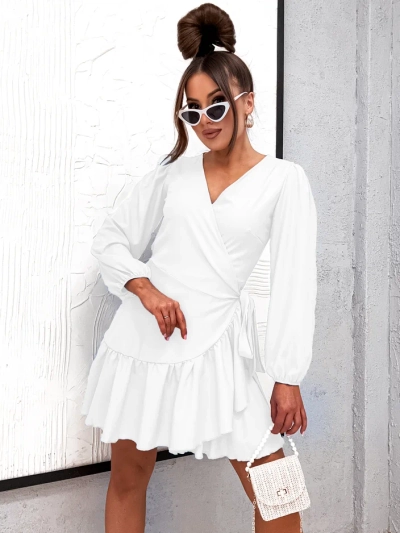 Royalfashion Dámske mini šaty s viazaním a volánmi