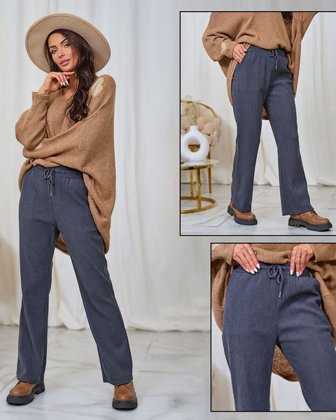 Royalfashion Dámske nohavice z manšestrovej látky v tmavosivej farbe