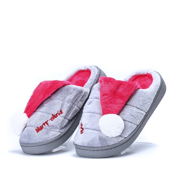 Szare kapcie z pomponikiem Santa- Obuwie