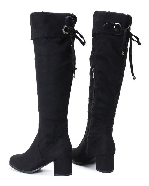 Czarne kozaki na słupku Rozalia - Obuwie