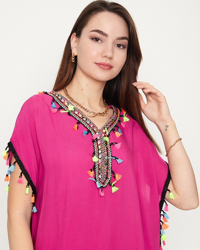 Dámska ružová letná plážová tunika so strapcami - Oblečenie