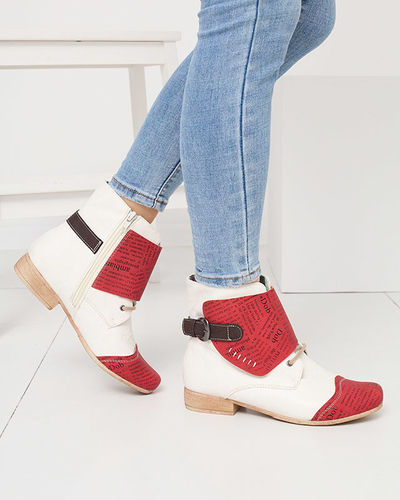 OUTLET Dámske červeno-biele čižmy s potlačou Gehami- Obuv