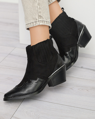 Čierne eko semišové kovbojské čižmy na nízkom stĺpiku Zirras - Obuv