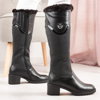 Čierne topánky na nízkom stĺpiku Meri - Obuv