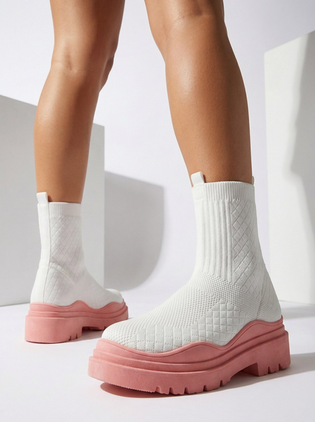 Bielo-ružové dámske čižmy s plochým podpätkom Seritis - Obuv