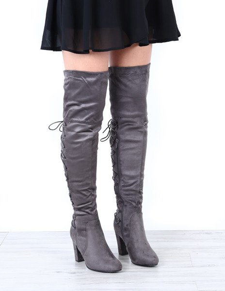 Szare, długie kozaki na słupku Asil - Obuwie