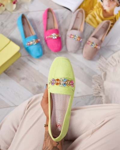 Royalfashion Neónovo zelené dámske mokasíny s kryštálmi Olkeri