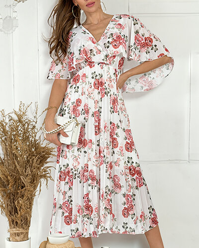 Royalfashion Dámske plisované kvetinové midi šaty