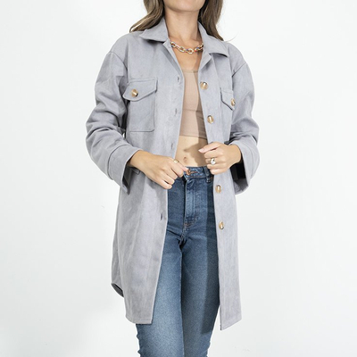 Šedá dámska nadmerná košeľa z eko-semišu - Oblečenie