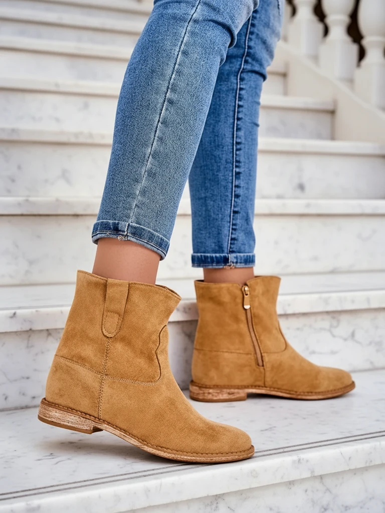 Royalfashion Hnedé členkové čižmy s kovbojským štýlom na krytom klíne Patorias