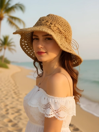Royalfashion Dámsky slamený klobúk s čipkou Breeze