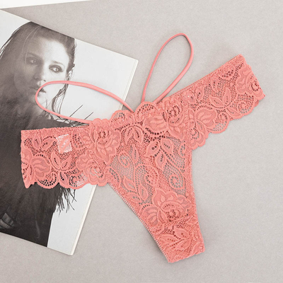 Koralové dámske čipkované tangá s ramienkami - Spodná bielizeň
