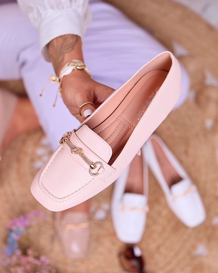 Royalfashion Béžové dámske mokasíny so zlatým zdobením Olerika