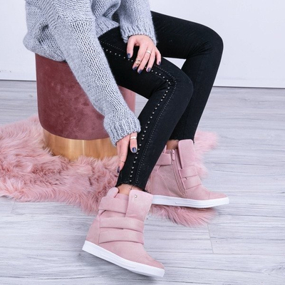 OUTLET Różowe sneakersy na krytym koturnie My Little Love- Obuwie